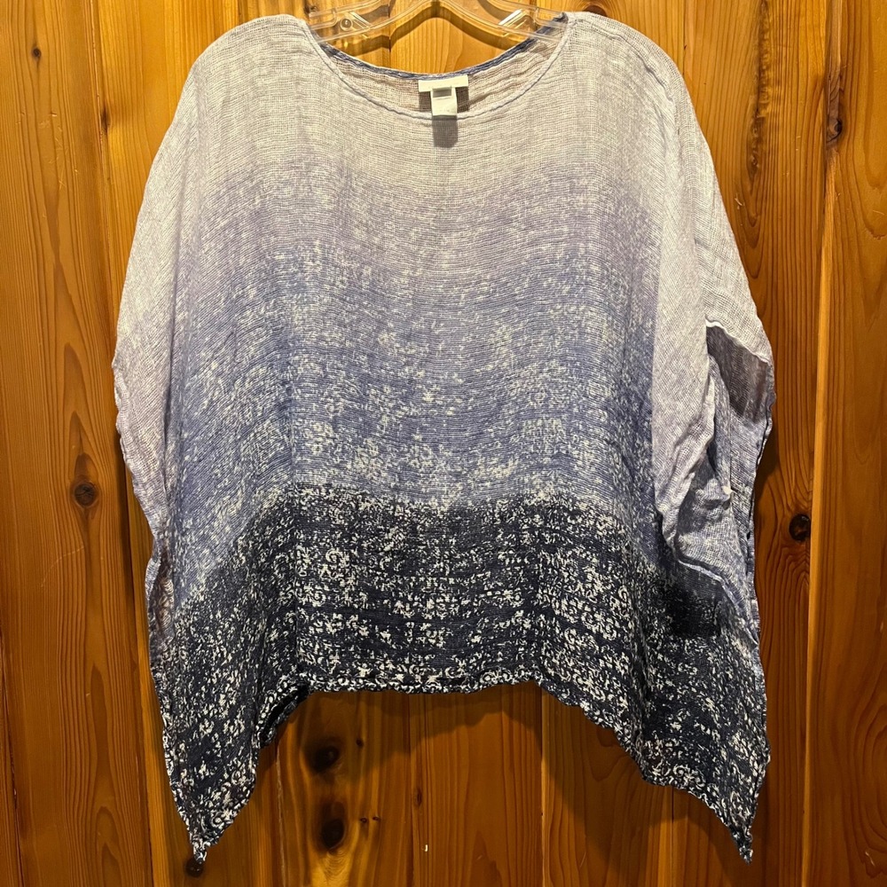 J. Jill Pure Jill Poncho‎ Swim Cover Top 100% Linen Airy-Weave Blue Ombre XS/S